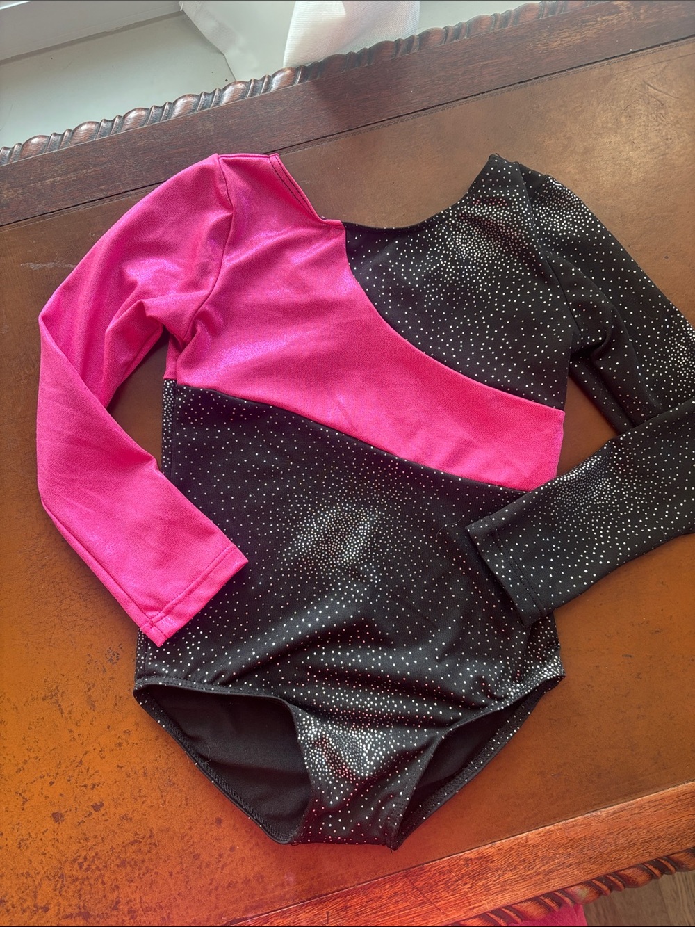 Pink and Black Sparkle Long Sleeve Leotard